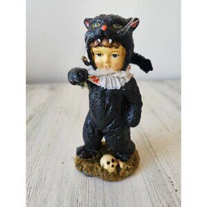 Cat costume girl figurine statue Halloween decor shabby chic candy corn skull un